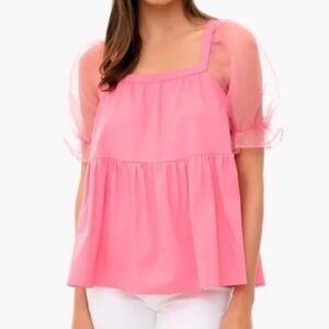Tuckernuck Pomander Place Pink Sheer Sleeve Blouse